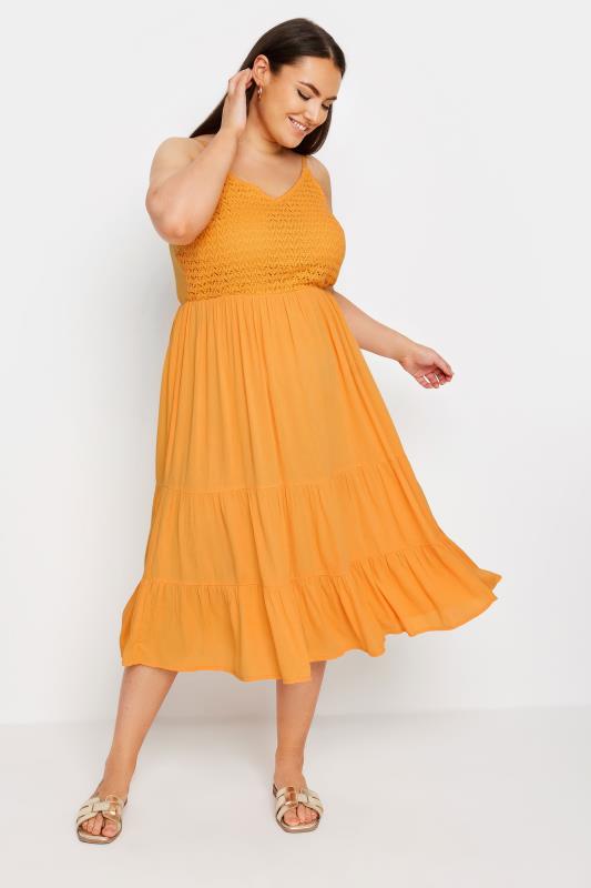 LIMITED COLLECTION Plus Size Orange Crochet Crinkle Midaxi Dress | Yours Clothing 2