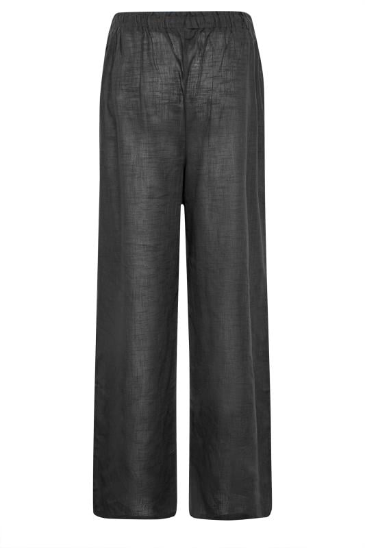 LTS Tall Black Cotton Wide Leg Beach Trousers | Long Tall Sally  6