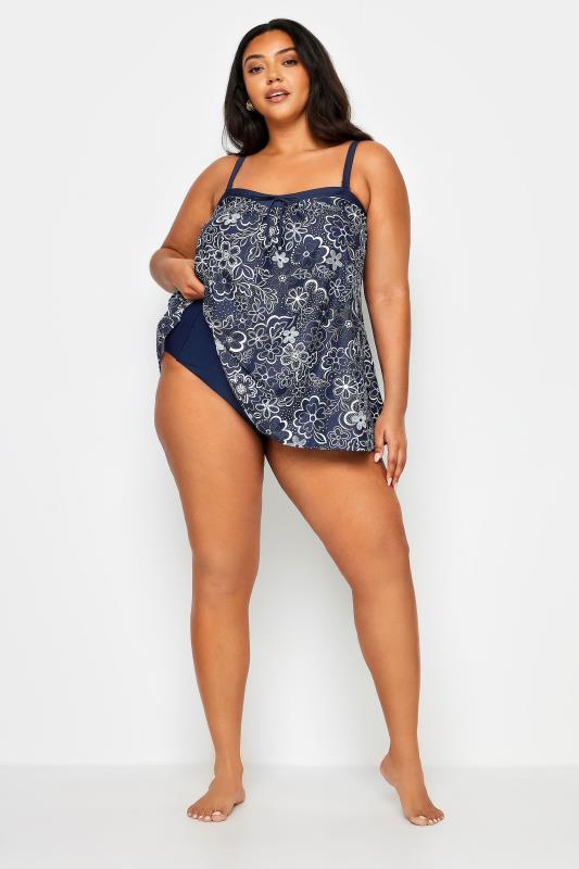 YOURS Plus Size Blue Floral Print A-Line Tankini Top | Yours Clothing 5