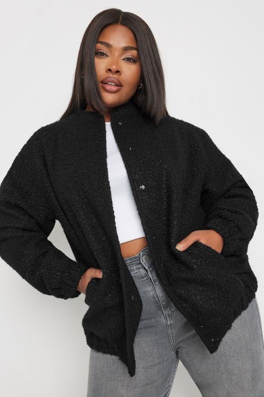 Plus Size  YOURS Curve Black Boucle Bomber Jacket