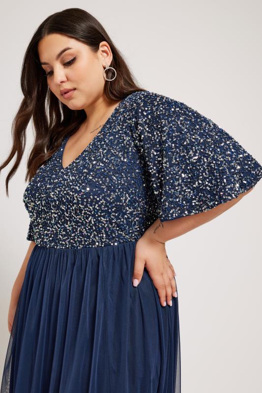 LUXE Plus Size Navy Blue Embellished Maxi Dress | Yours Clothing 2