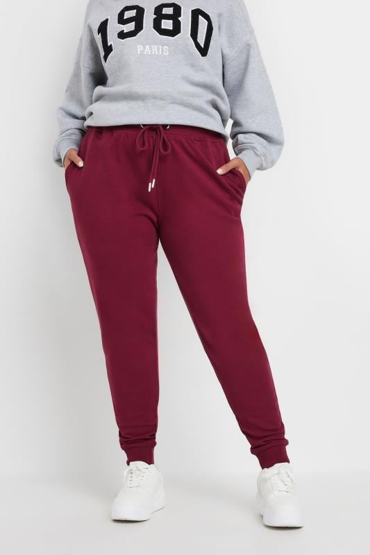 YOURS Plus Size Red Elasticated Cuffed Joggers | Yours Clothing 1