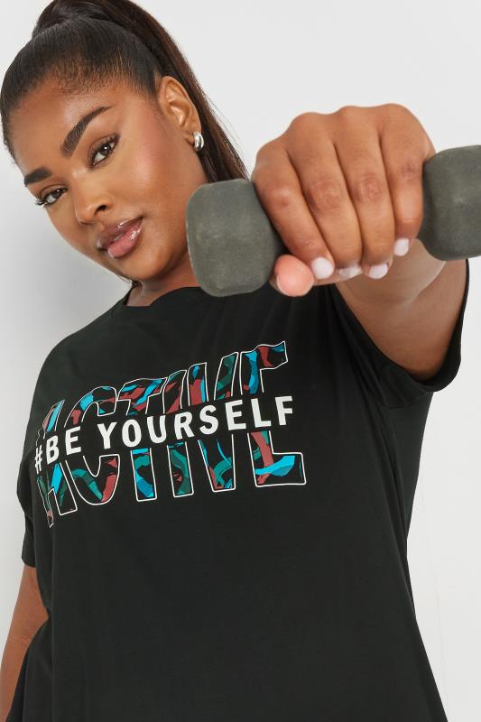 YOURS ACTIVE Plus Size Black 'Be Yourself' Slogan Print Top | Yours Clothing 5