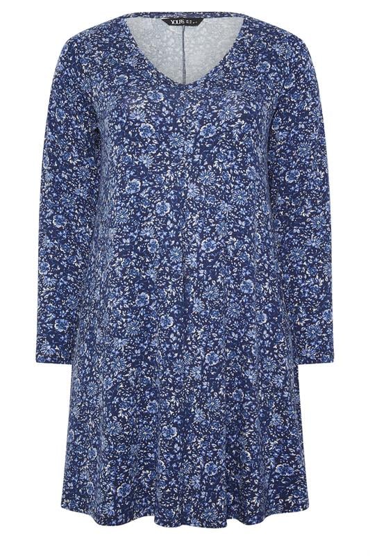 YOURS Plus Size Blue Floral Print Pleat Front Dress | Yours Clothing 5