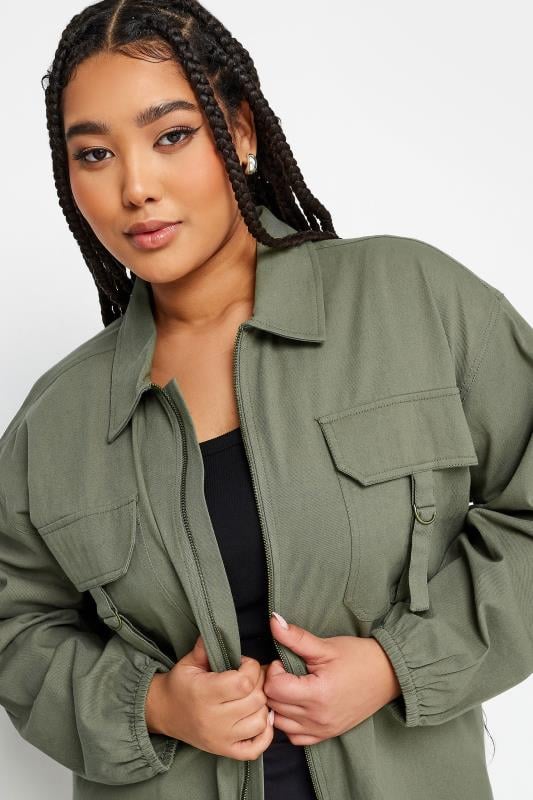 YOURS Plus Size Khaki Green Utility Bomber Jacket | Yours Clothing 1