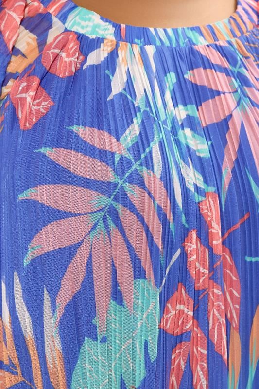 YOURS Plus Size Blue Leaf Print Pleated Mesh Top | Yours Clothing 5
