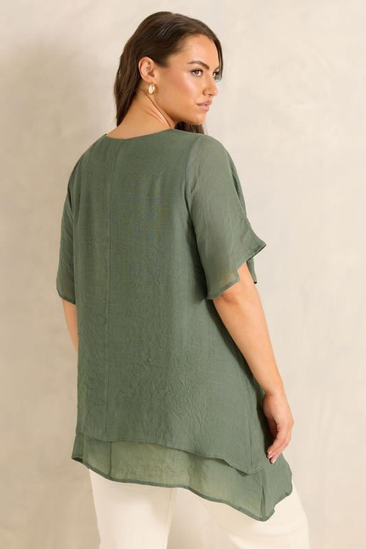 EVANS Plus Size Khaki Green Double Layer Top | Evans 4