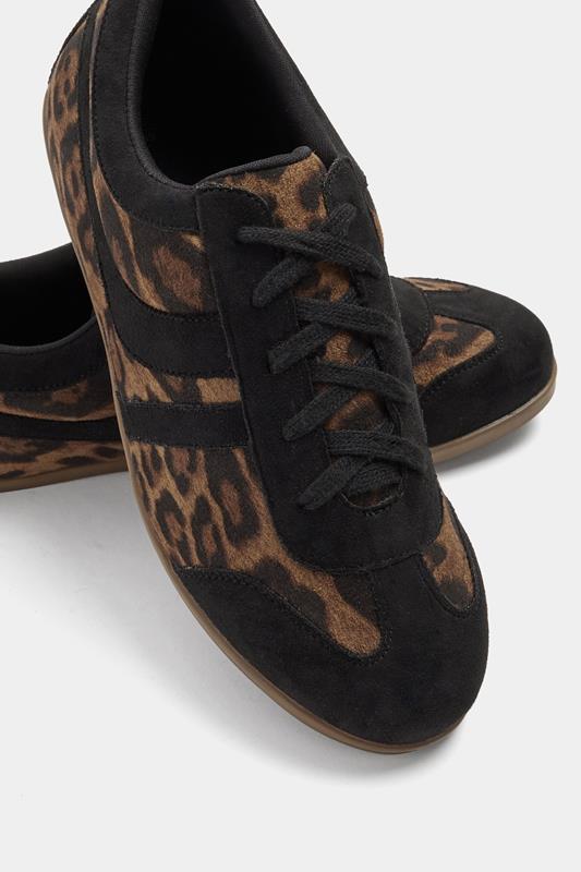 Black Leopard Print Low Retro Stripe Trainers In Extra Wide EEE Fit | Yours Clothing 5