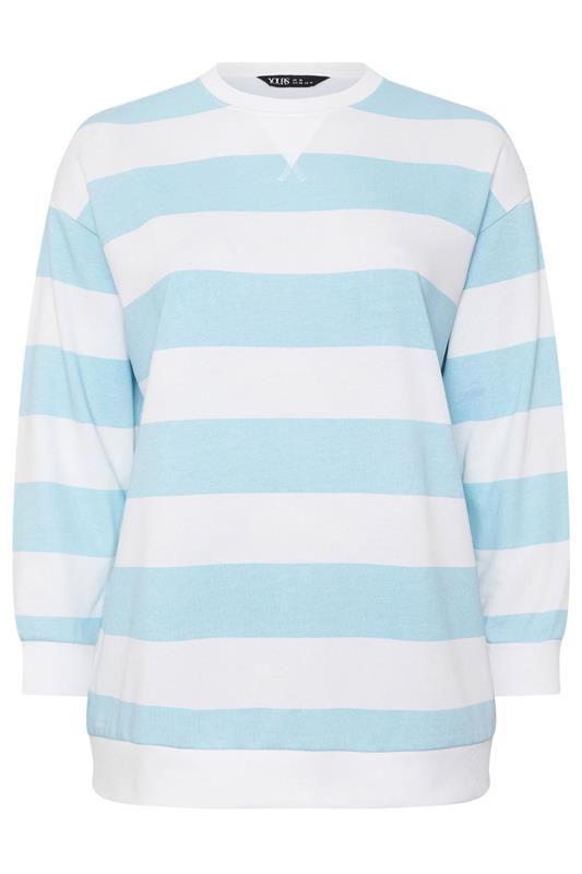 YOURS Plus Size Blue & White Stripe Sweatshirt | Yours Clothing 5