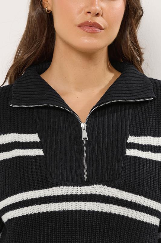 YOURS Plus Size Black Stripe Quarter Zip Jumper | Yours Clothing 4