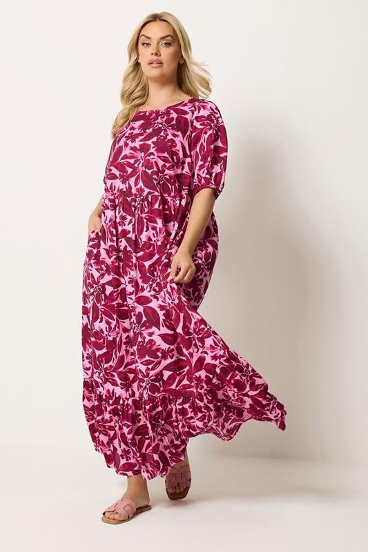  YOURS Curve Pink Floral Smock Maxi Dress