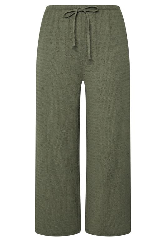 YOURS Plus Size Khaki Green Wide Leg Crinkle Trousers | Yours Clothing 5