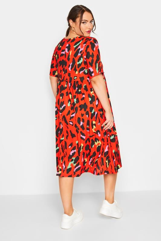 YOURS Plus Size Red Leopard Print Smock Midaxi Dress | Yours Clothing 4