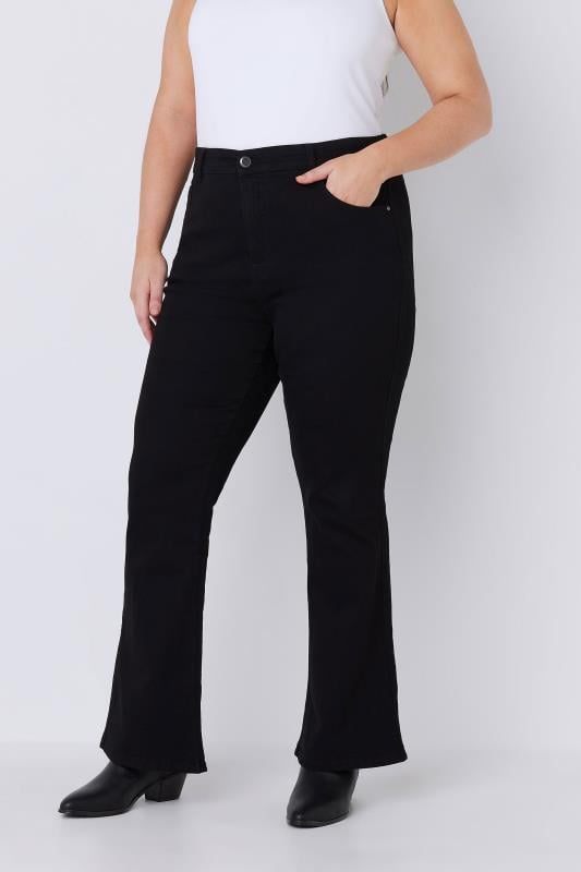 YOURS Curve Black Ripped Wide Leg Stretch Jeans