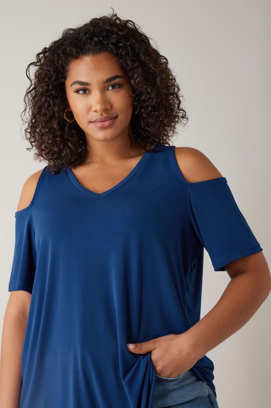 EVANS Curve Cobalt Blue Cold Shoulder Top | Evans 4