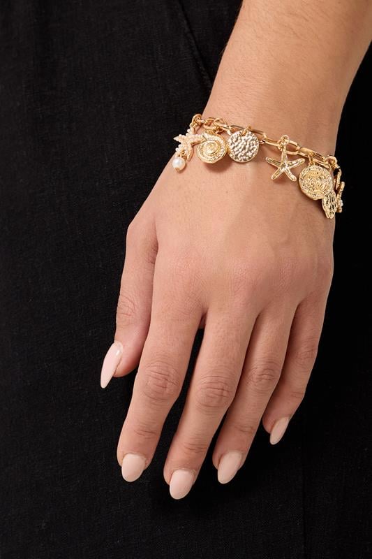 Gold Tone Mixed Charm Bracelet | Yours Clothing 1