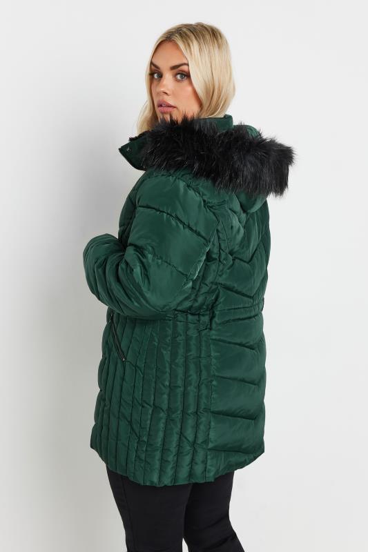 YOURS Plus Size Forest Green Padded Coat | Yours Clothing 3