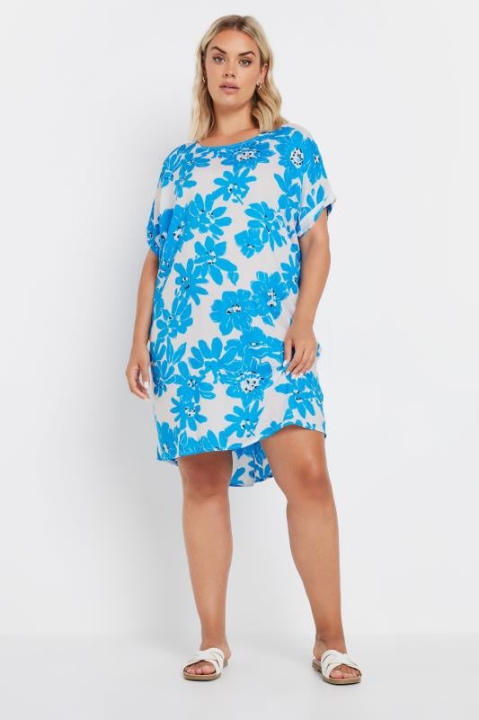 Plus Size  YOURS Curve Light Blue Floral Print Tunic Dress