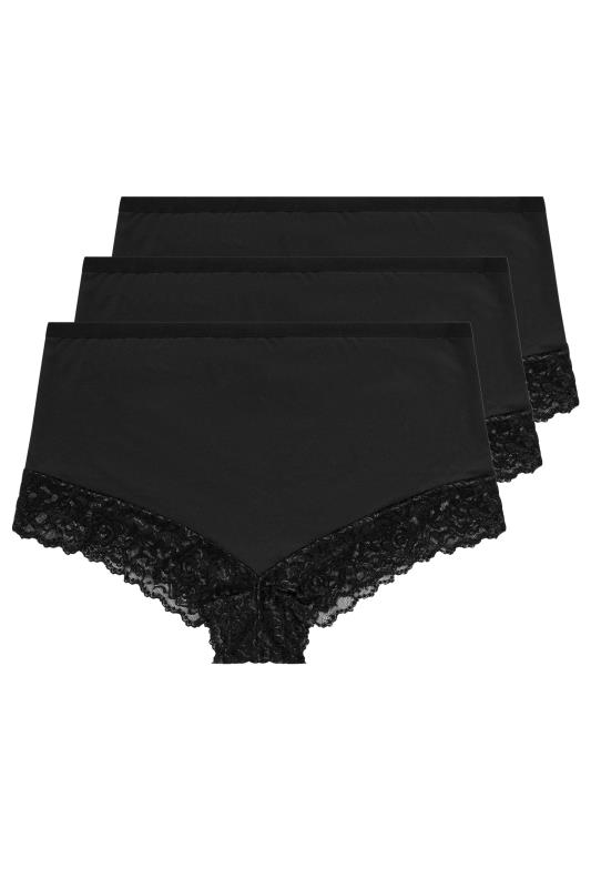 YOURS Plus Size 3 PACK Black Lace Trim Briefs | Yours Clothing  5