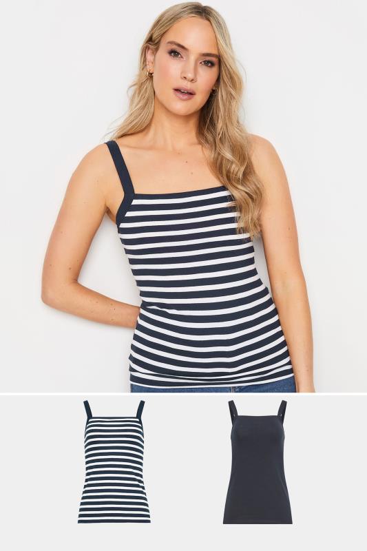 LTS Tall Women's 2 PACK Navy Blue Striped Cami Vest Tops | Long Tall Sally 1