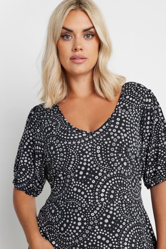 YOURS Plus Size Black Floral Print Puff Sleeve Dress | Yours Clothing 5