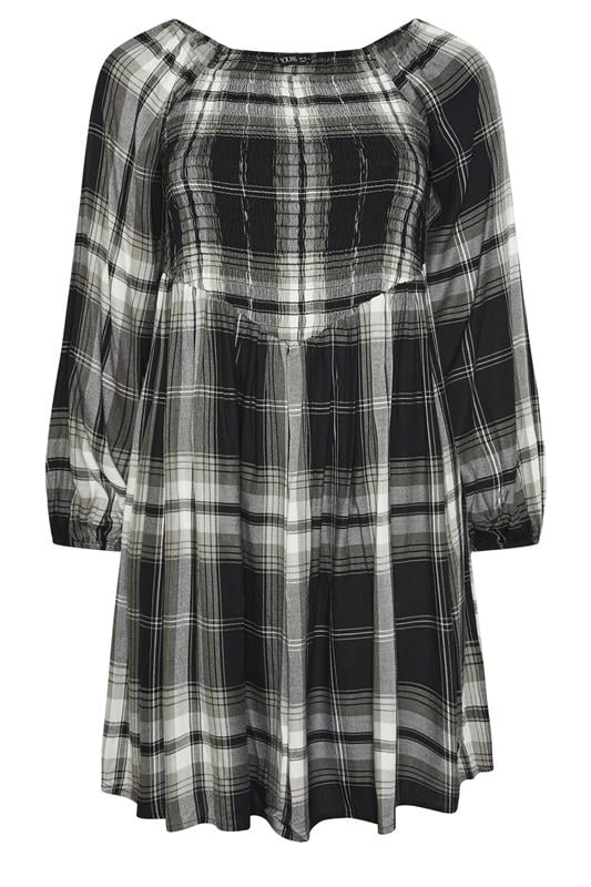 YOURS Plus Size Black Check Shirred Mini Dress | Yours Clothing 5
