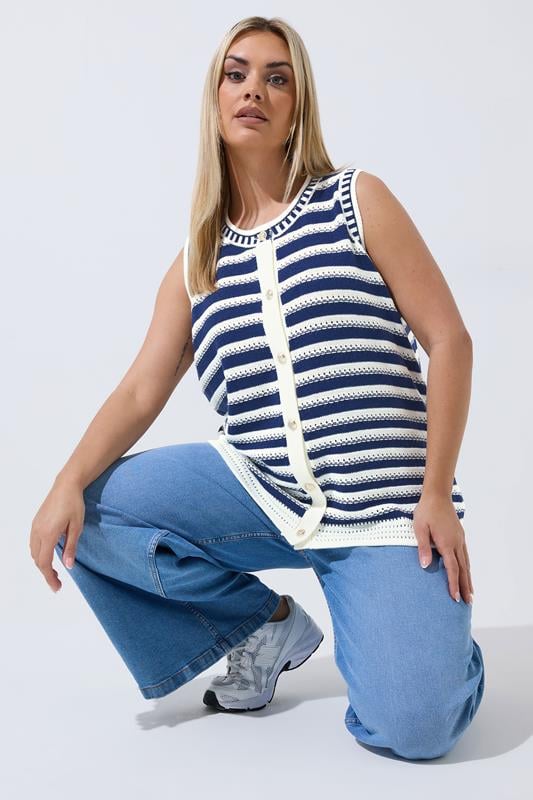 LIMITED COLLECTION Curve Navy Blue Stripe Knitted Waistcoat