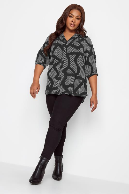 YOURS Curve Black Abstract Print Notch Neck Blouse | Yours Clothing 2