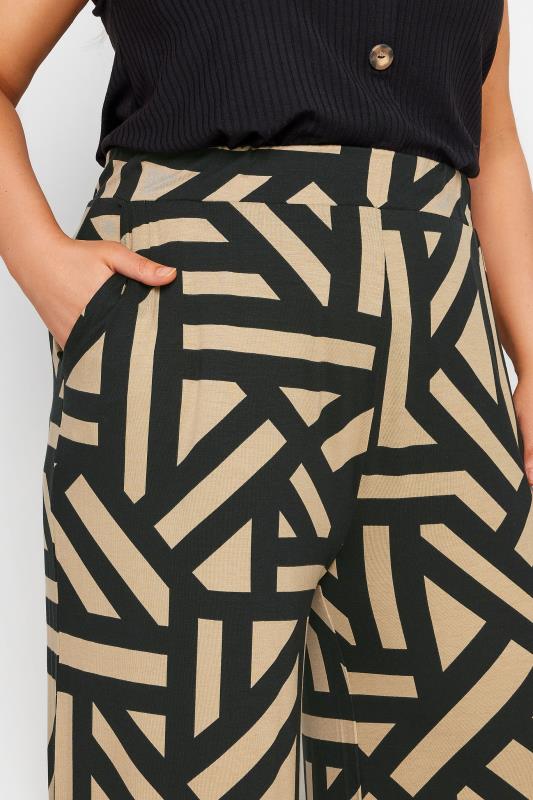 YOURS Plus Size Beige Brown Geometric Print Wide Leg Trousers | Yours Clothing 4