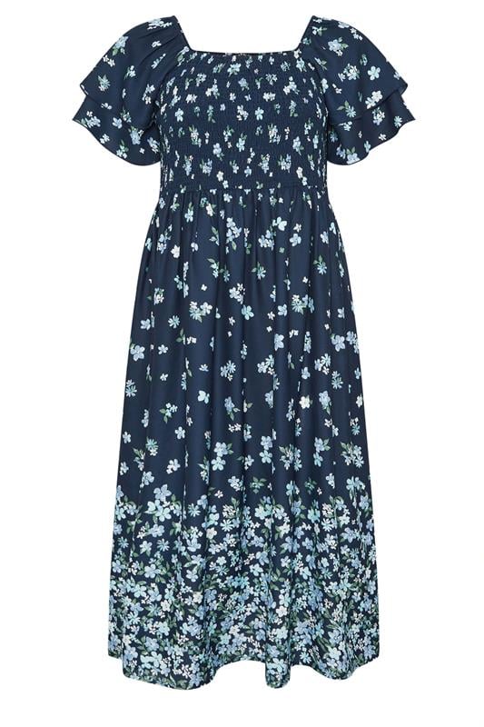 YOURS Plus Size Navy Blue Floral Shirred Maxi Dress | Yours Clothing 5
