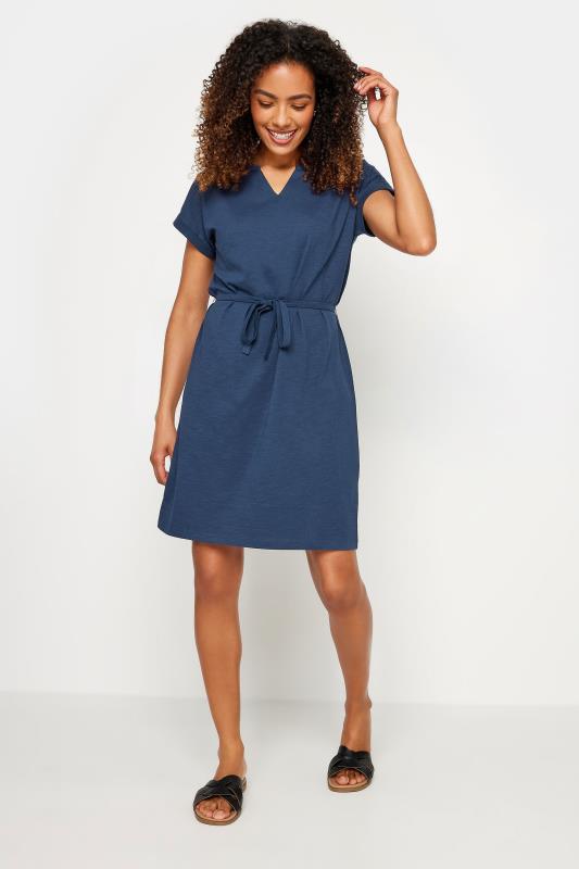 M&Co Navy Blue Tie Waist Short Sleeve Dress | M&Co 2