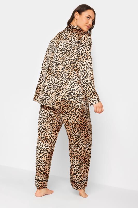YOURS Plus Size Brown Leopard Print Satin Pyjama Set | Yours Clothing 4