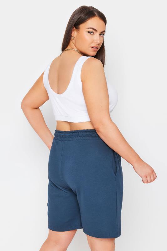 YOURS Plus Size Blue Elasticated Jogger Shorts | Yours Clothing 3