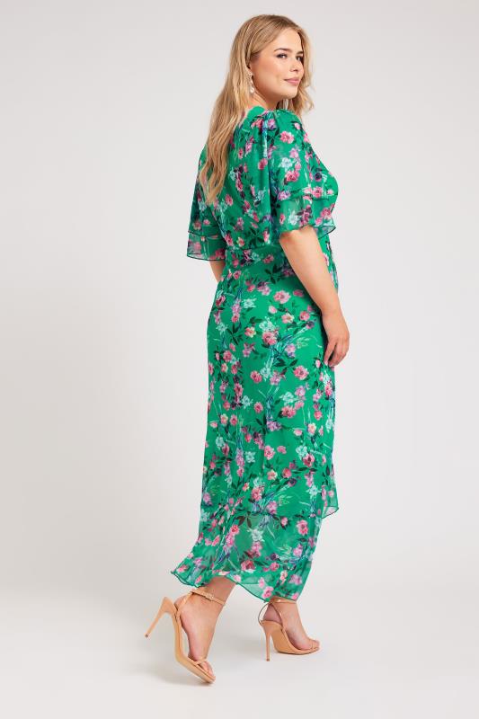 YOURS LONDON Plus Size Green Floral Print Wrap Maxi Dress | Yours Clothing 4