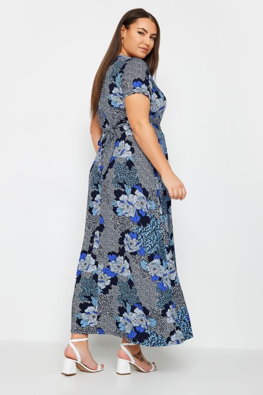 YOURS Plus Size Blue Floral Print Wrap Maxi Dress | Yours Clothing 3