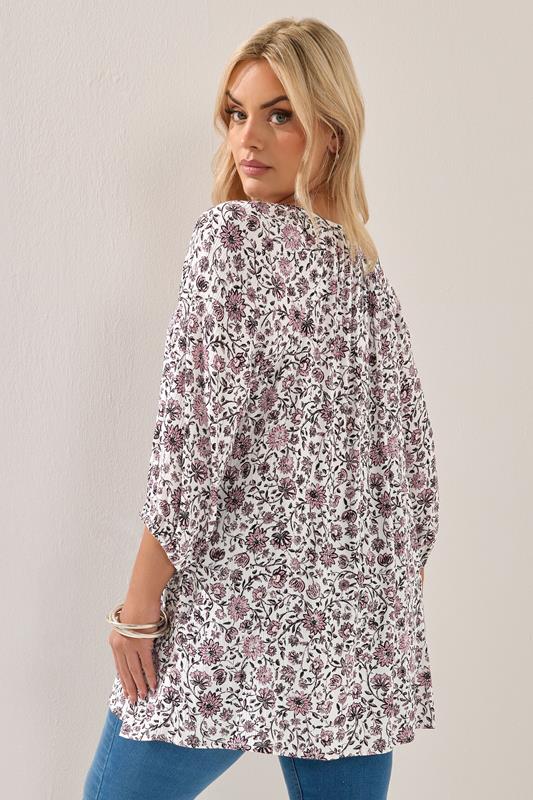 YOURS Plus Size Pink Paisley Print Sequin Tie Neck Top | Yours Clothing 4
