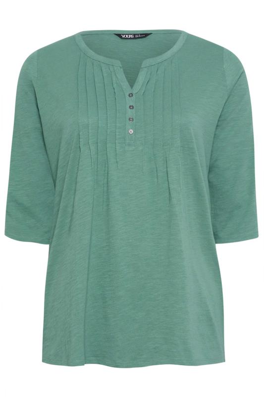YOURS 2 PACK Plus Size Green & White Pintuck Henley T-Shirts | Yours Clothing 10