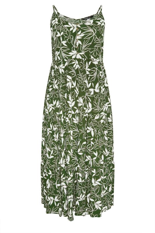 YOURS Plus Size Green Leaf Print Crinkle Tiered Maxi Dress | Yours Clothing 5