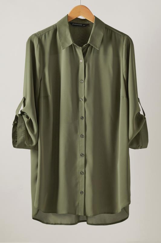 EVANS Plus Size Khaki Green Tab Sleeve Shirt | Evans  5