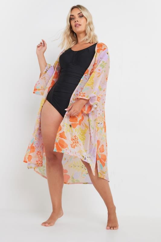 YOURS Plus Size Purple Floral Print Beach Shirt | Yours Clothing 1