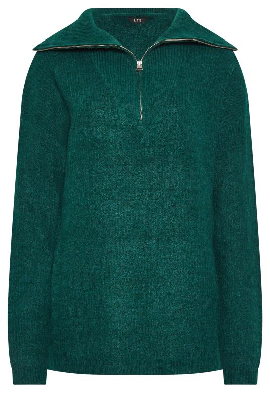 LTS Tall Dark Green Marl Zip Funnel Neck Jumper | Long Tall Sally  6