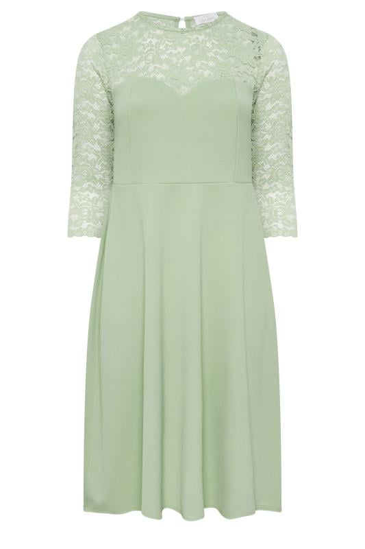 YOURS LONDON Curve Plus Size Sage Green Lace Sweetheart Midi Dress | Yours Clothing  6