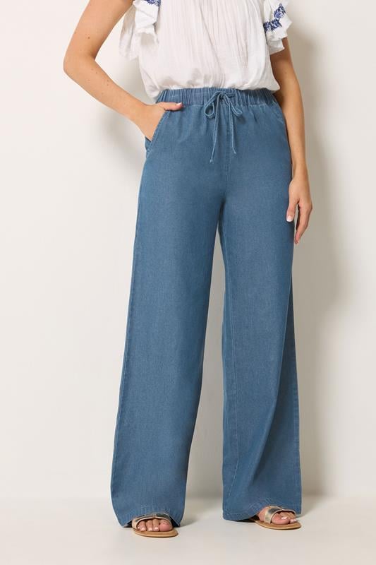LTS Tall Women's Blue Washed Pull On Wide Leg Jeans | Long Tall Sally 1