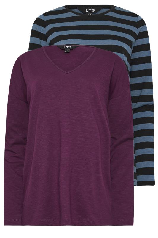 LTS Tall Women's 2 Pack Purple & Blue Stripe Long Sleeve T-Shirts | Long Tall Sally 7