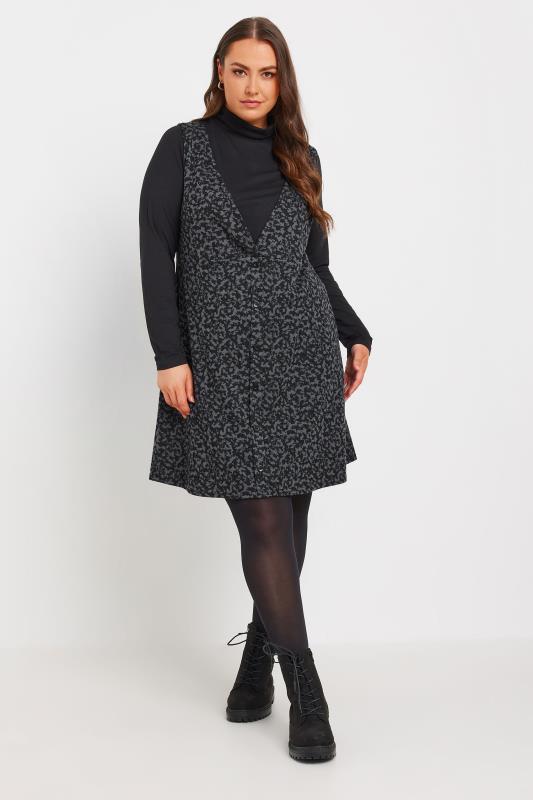 YOURS Plus Size Grey Textured Pinafore Dress | Yours Clothing 2