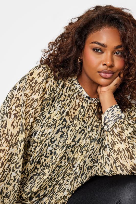 YOURS Plus Size Beige Brown Leopard Print Chiffon Blouse | Yours Clothing 4