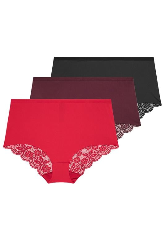 YOURSET 3 PACK Plus Size Red Lace Back High Waisted Knickers | Yours Curve 7