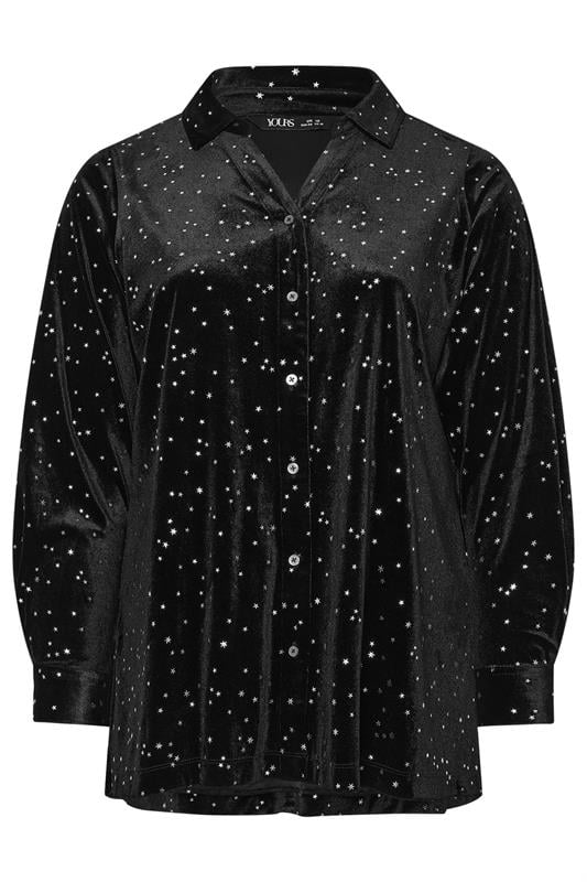 YOURS Plus Size Black Star Print Velour Shirt | Yours Clothing 6