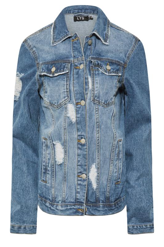 Tall Women's LTS Blue Mid Wash Distressed Denim Jacket | Long Tall Sally 6