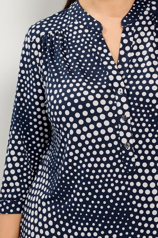 YOURS Plus Size Navy Blue Polka Dot Half Placket Shirt | Yours Clothing 4
